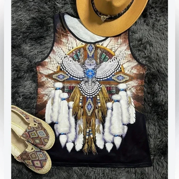 Women’s XXL Owl Dream Catcher‎ Tank Top Feathers Bohemian Mystical Whimsical - Picture 1 of 8